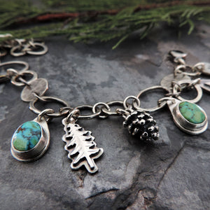 Sterling Silver Pine Tree Charm Bracelet