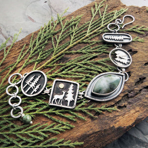 Moss Agate Pine Tree Link Bracelet