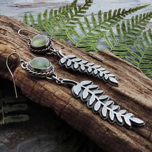 Fern Earrings with Green Prehnite Stone