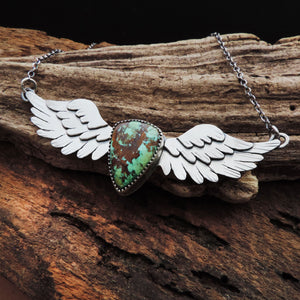 sterling silver turquoise angel wing pendant