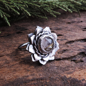 Flower Ring with Rutilated Quartz Center - Size 7.5