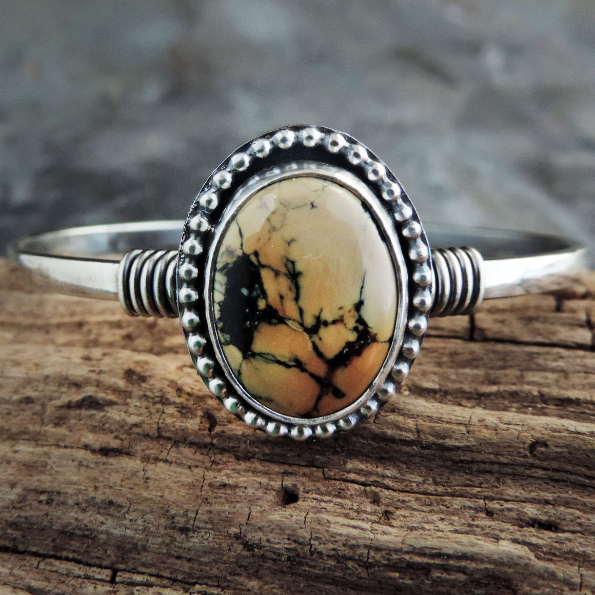Golden Silver Peak Variscite Cuff Bracelet