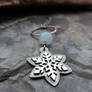 Silver Snowflake Blue Jade Necklace