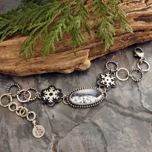 Dendritic Opal Snowflake Chain Link Bracelet