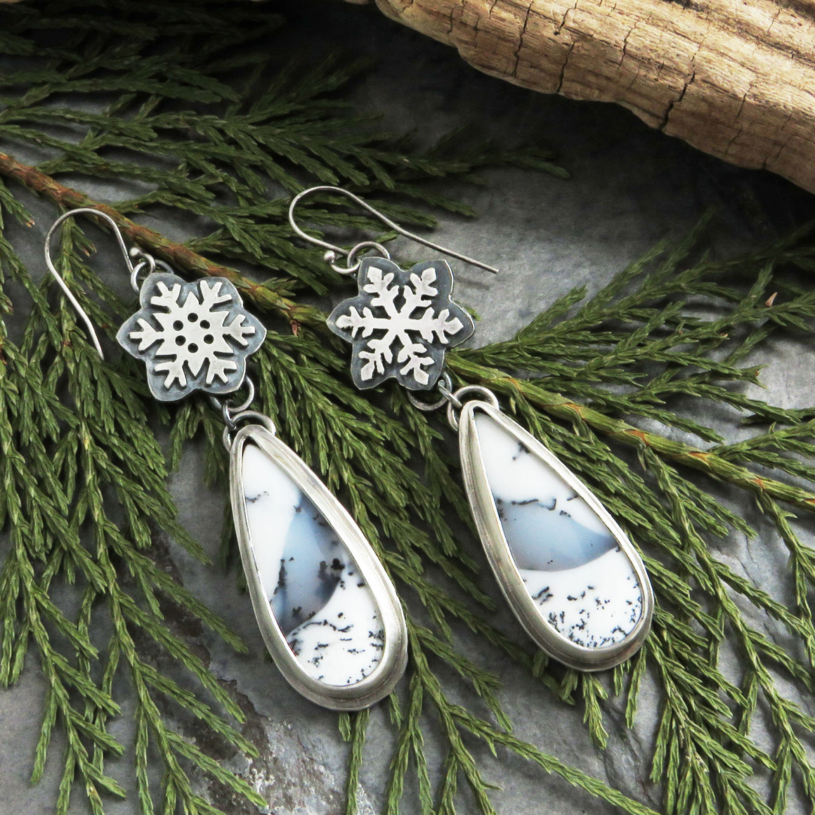 Snowflake Dendritic Opal Earrings