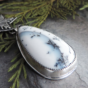 Snowflake Necklace with Dendritic Opal Teardrop