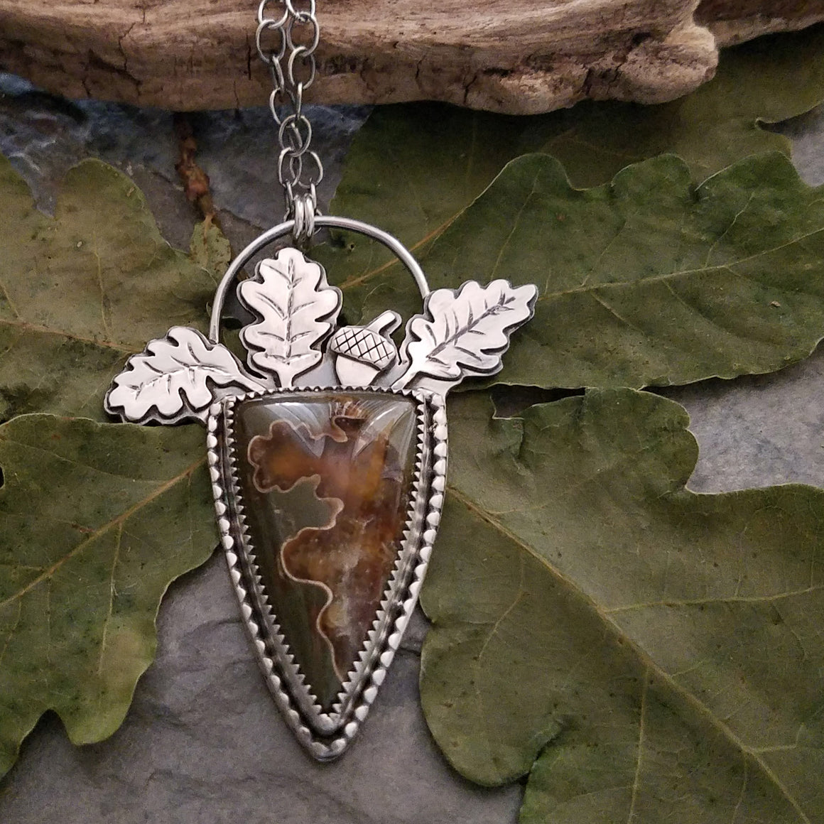 Oak Leaves Suture Ammonite Necklace