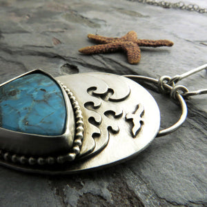 Turquoise Ocean Waves and Sea Gull Necklace