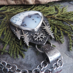 Three Pines and Snowflake Dendritic Opal Necklace