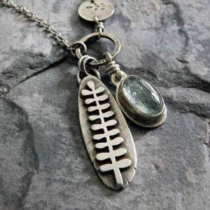 Botanical Charm Necklace with Moss Aquamarine