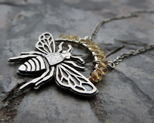 hand fabricated flying insect bumblebee jewelry