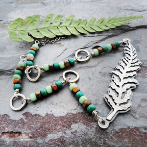 czech beaded choker necklace with fern frond