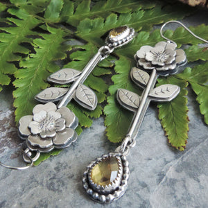 Yellow Citrine Stemmed Flower Earrings