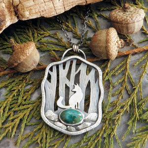 fox in woods turquoise pendant