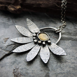 Textured Flower Petals Necklace with Citrine Gemstone