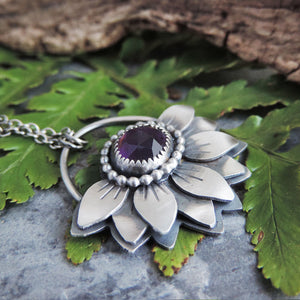 handmade purple amethyst flower pendant