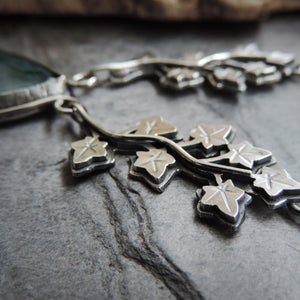 English Ivy Necklace with Moss Agate Stone