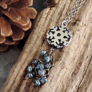 Silver Snowflake Necklace with Blue Kyanite Dangles