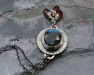 Labradorite and Garnet Bezel Necklace