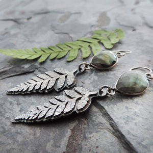 Fern Earrings with Faceted Wrapped Labradorite