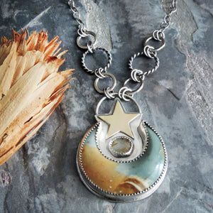 Landscape Jasper Moon and Star Necklace