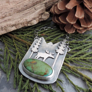 mountain forest and moose turquoise necklace