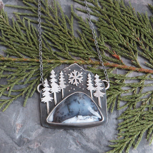 Snowy Mountain Pine Forest Dendritic Opal Necklace