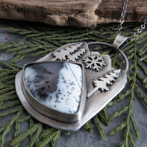 Snow in the Mountains Dendritic Opal Necklace