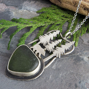 Bear in the Pines Green Sea Glass Necklace
