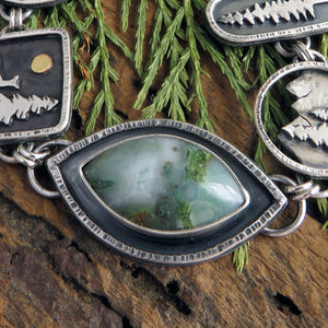 Moss Agate Pine Tree Link Bracelet