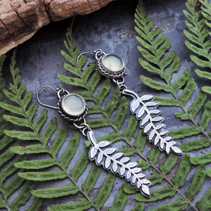 Fern Earrings with Green Prehnite Stone