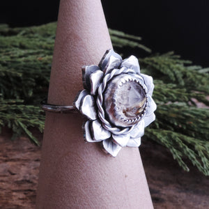 Flower Ring with Rutilated Quartz Center - Size 7.5
