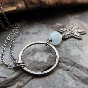 Silver Snowflake Blue Jade Necklace