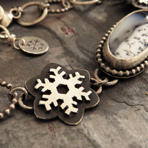 Dendritic Opal Snowflake Chain Link Bracelet