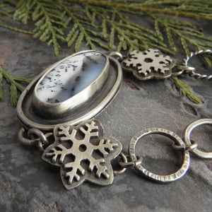 Snowflake Dendritic Opal Chain Link Bracelet