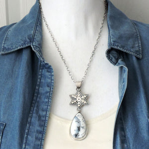 Snowflake Necklace with Dendritic Opal Teardrop