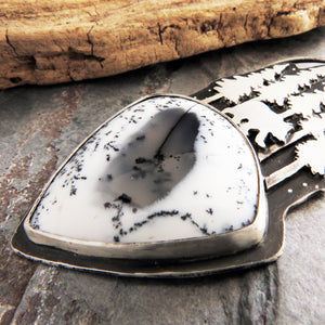 Bear in the Snowy Forest Dendritic Opal Necklace