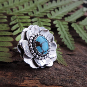 artisan turquoise sterling silver layered flower ring 