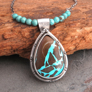Natural Thunderbird Ribbon Turquoise Pendant Necklace
