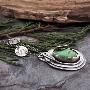 Green Turquoise Mountain Pendant Wrapped with Leaves