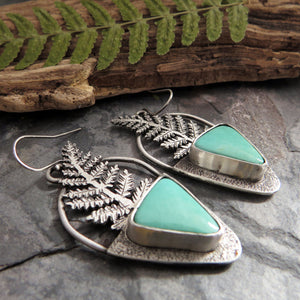 Fern Fronds and Kingman Turquoise Earrings
