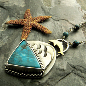 Turquoise Ocean Waves and Dolphin Necklace