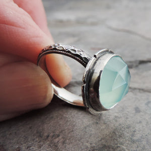 Aqua Chalcedony Gemstone Ring - Size 5