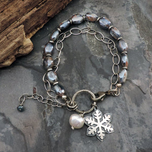 Mystic Blue Kyanite Silver Snowflake Bracelet