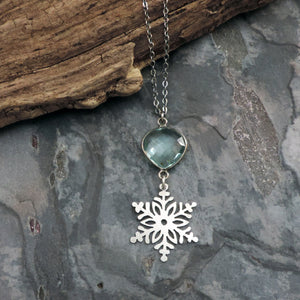 Silver Snowflake Necklace with Blue Quartz