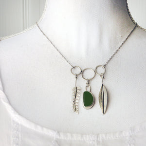 Botanical Charm Necklace with Moss Green Sea Glass II