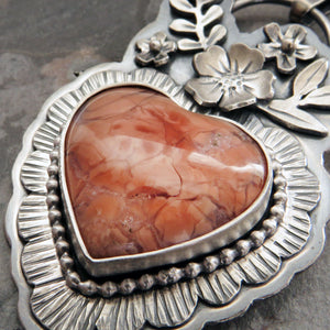 Cotton Candy Agate Heart and Flower Necklace