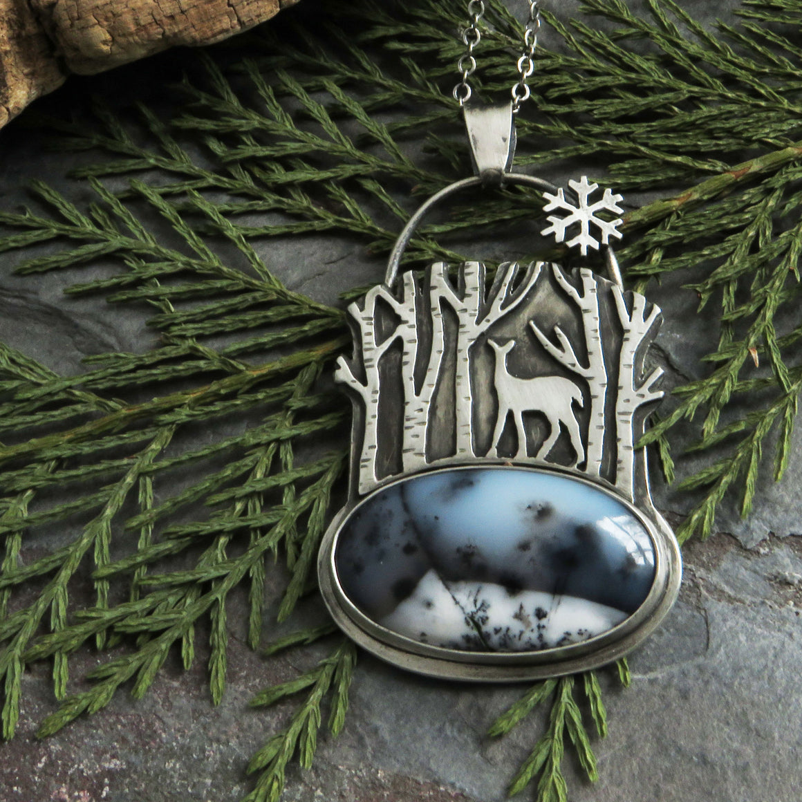 Deer in the Aspens Dendritic Opal Necklace