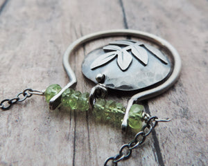 Green Peridot Fern Leaf Sterling Silver Necklace