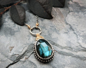 silver and gold labradorite gemstone pendant necklace